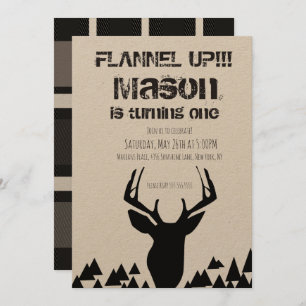 Invitation Flannel Up Plaid Fall Deer Anniversaire