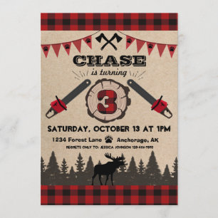 Invitation Flannel Wood Stump Forest Wilderness Anniversaire