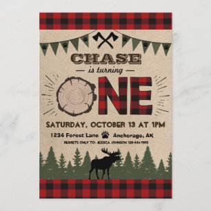 Invitation Flannel Wood Stump Forest Wilderness Anniversaire