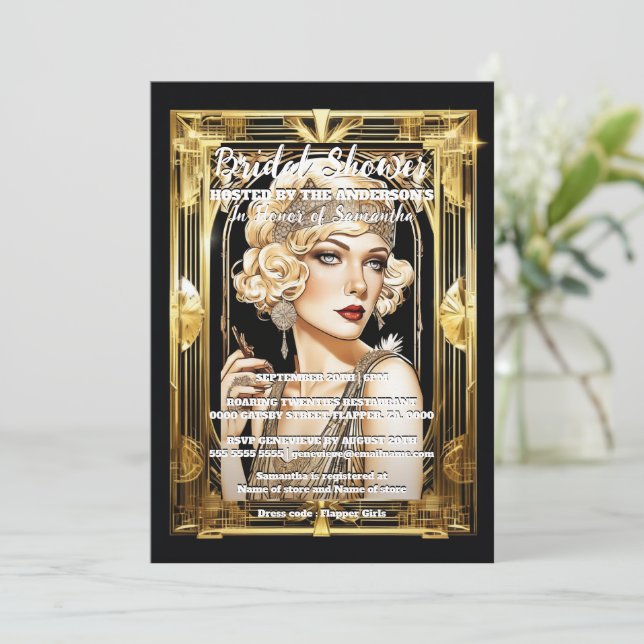 Invitation Flapper girl parle blonde gatsby des années 1920 (Debout devant)