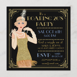 Invitation Flapper Gold Parties scintillant des années 20 Roa