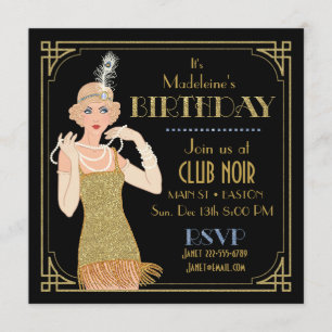 Invitation Flapper Gold Parties scintillant des années 20 Roa