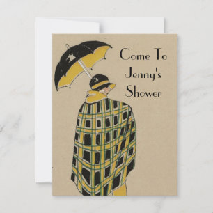 Invitation Flapper Or Et Noir Des Années 1920 Avec Parapluie