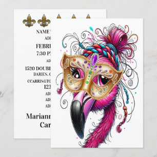 Invitation Flaunty Flamant rose Mardi Gras