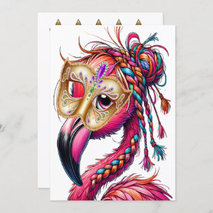 Invitation Flaunty Flamant rose Mardi Gras