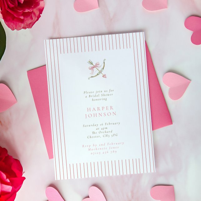 Invitation Flèche de Cupidon rose et rayures de Saint-Valenti (Créateur téléchargé)