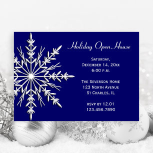 Invitation Flèche de neige blanche sur Blue Holiday Open Hous