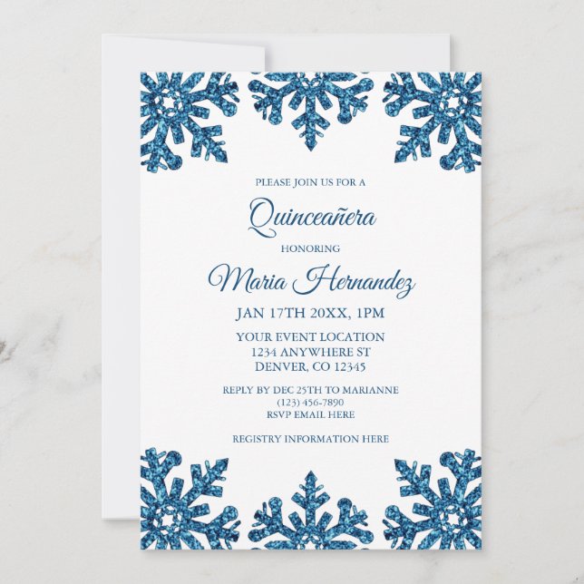 Invitation Flèche de neige bleue Quinceañera (Devant)