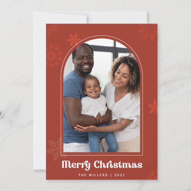 Invitation Flèche de neige Boho Arch rouille Photo Joyeux Noë (Devant)