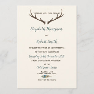 Invitation Flèche et Antler Rustic Chic Mariage Cream & Blue