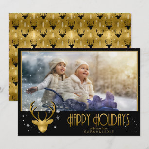 Invitation Flèches de cerfs Antlers Photo de Noël V2 Gold ID8