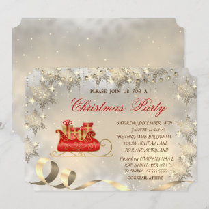 Invitation Flèches de neige en or, fête de nuit de Noël