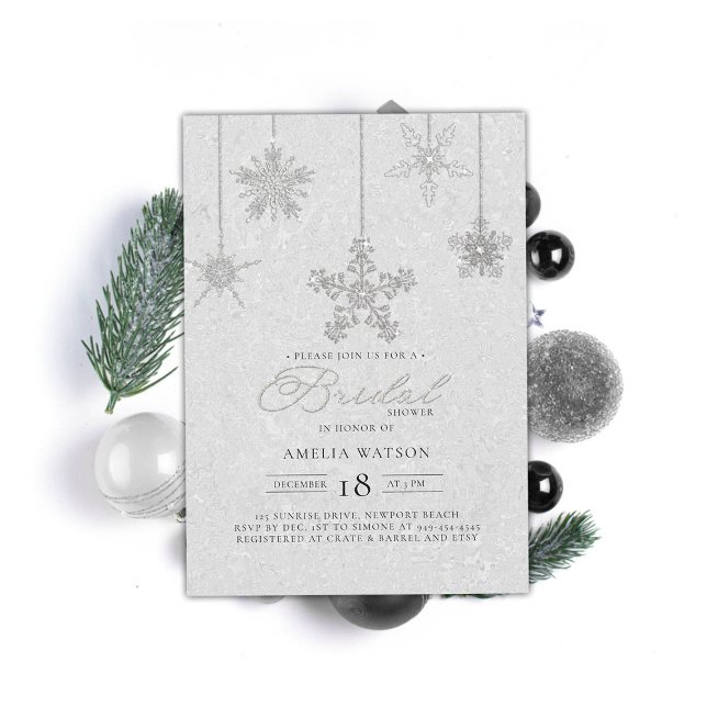 Invitation Flèches de neige en pierre blanche Fête des mariée (rhinestones bridal shower invitation glitter snowflakes black white modern festive classy bling chic)