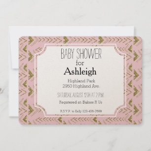 Invitation Flèches de verre rose et or baby shower