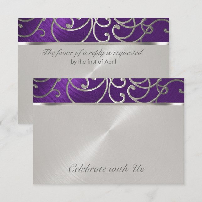 Invitation Flèches quinceanera violet et argent en fibre (Devant / Derrière)