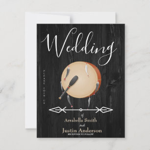 Invitation Flèches tambours amérindiennes Mariage noir