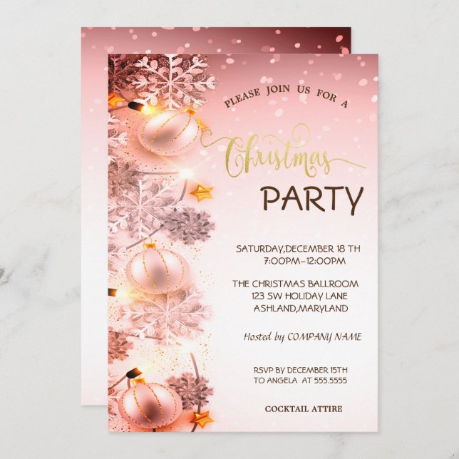 Invitation Fléchettes de neige, Boules, Lumières à cordes, No (Devant / Derrière)