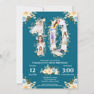 Invitation Fleur 10e anniversaire Turquoise photo Collage Jau