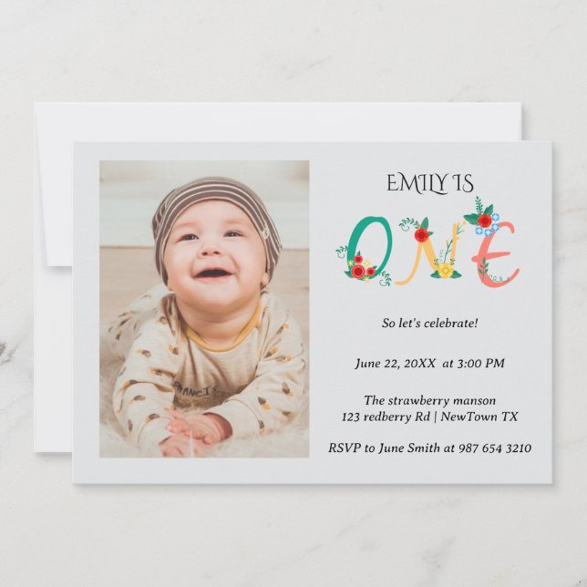 Invitation Fleur 1er anniversaire (Devant)