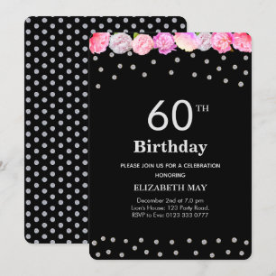 Invitation Fleur 40 ans, 60 ans Anniversaire avec Diamants su