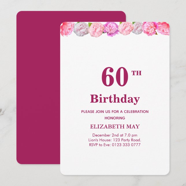 Invitation Fleur 40e, 60e anniversaire sur Bourgogne & Blanc (Devant / Derrière)