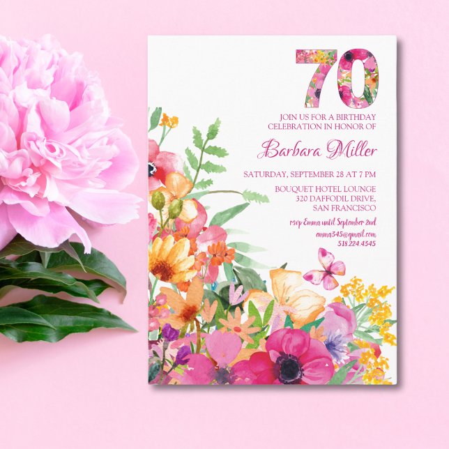 Invitation fleur 70 anniversaire invitation carte  (Créateur téléchargé)