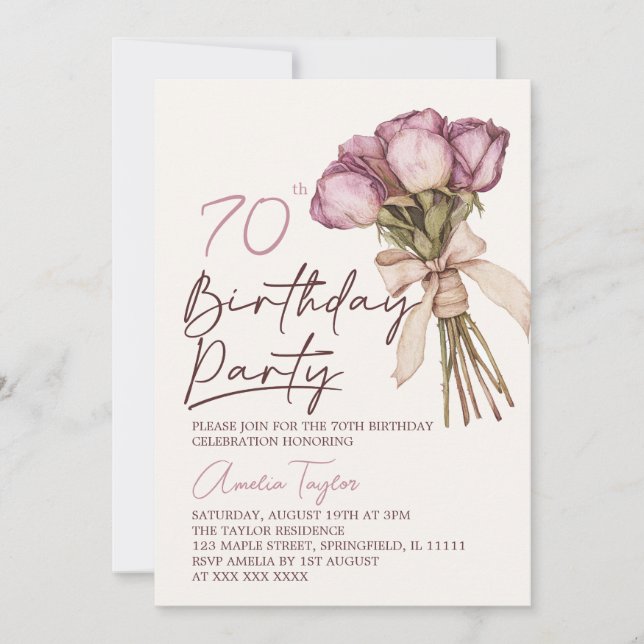 Invitation Fleur 70e Élégant Anniversaire Bohème  (Devant)