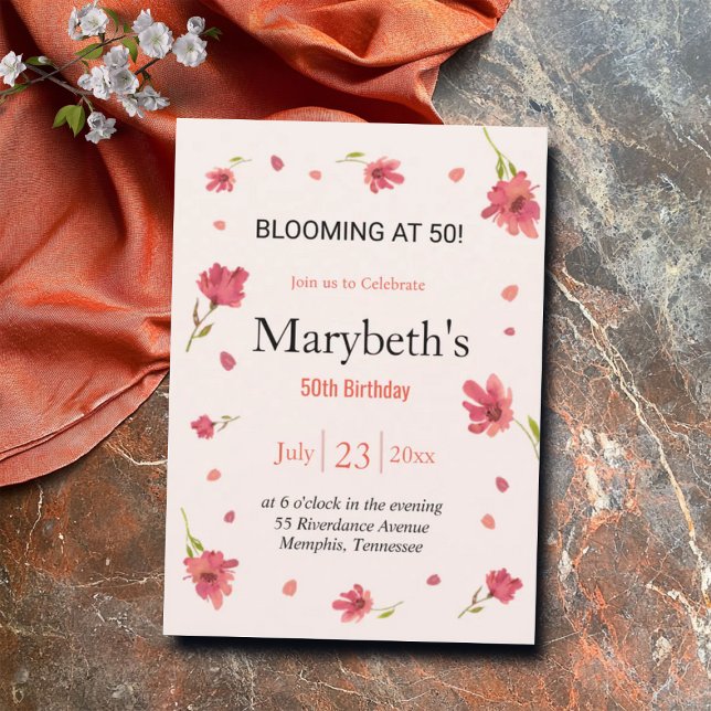 Invitation Fleur à 50 - Anniversaire Floral (Créateur téléchargé)