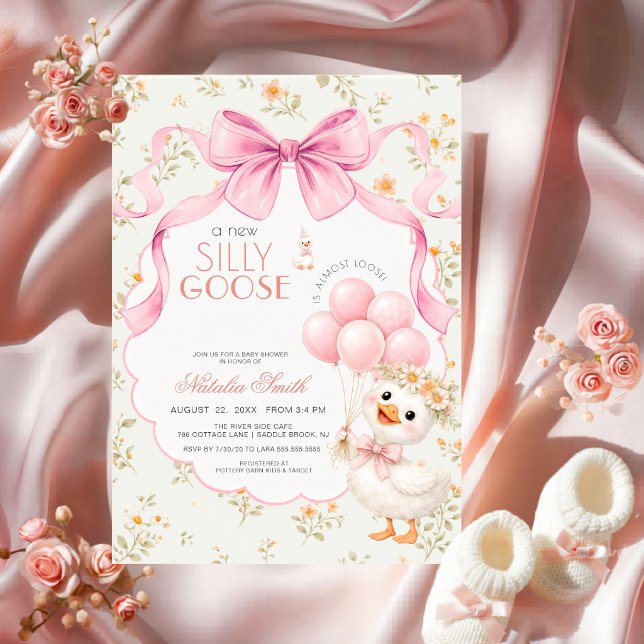 Invitation Fleur All in One Silly Goose Rose Bébé Naissance (Créateur téléchargé)