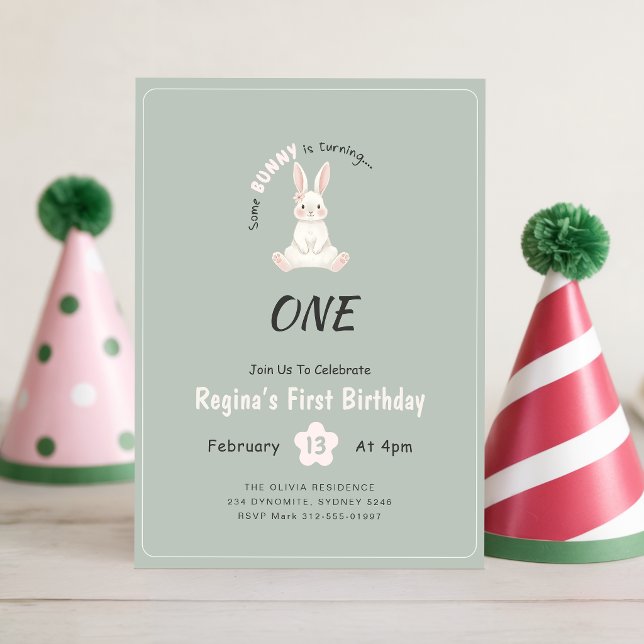 Invitation Fleur animal mignon lapin 1er anniversaire (Créateur téléchargé)