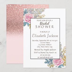 Invitation Fleur aquarelle, Fête des mariées Parties scintill