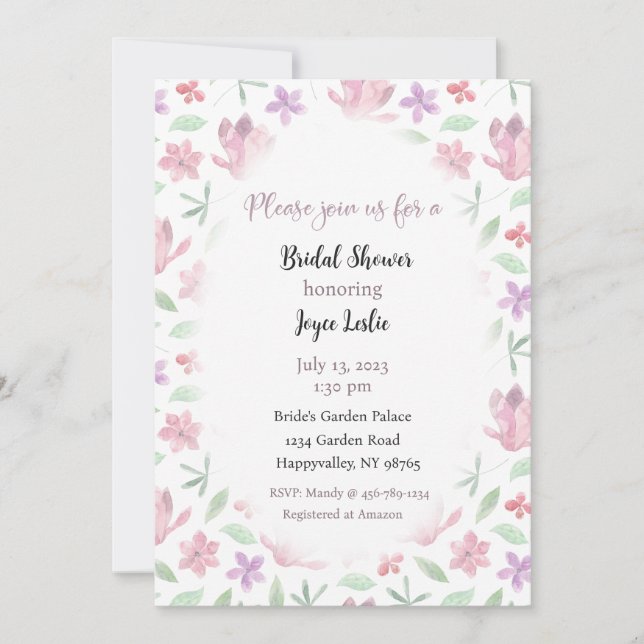 Invitation Fleur Aquarelle, Floral, Jardin  (Devant)