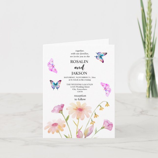 Invitation fleur aquarelle modifiable (Devant)