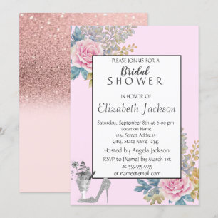 Invitation Fleur aquarelle, Parties scintillant haute talons
