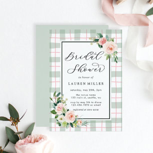 Invitation Fleur aquarelle   Pastel Plaid Fête des mariées
