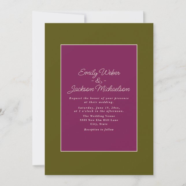 Invitation Fleur aquarelle verte olive rose violet (Devant)