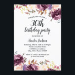 Invitation Fleur Aquarelle violet Floral 30e anniversaire fêt<br><div class="desc">Plus joli Invitations Florales Anniversaire dans le Little Bayleigh Store!</div>