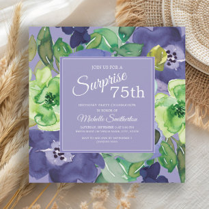 Invitation Fleur aquarelle violet vert marine 75e anniversair