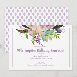 Invitation Fleur aquarelle violette 90e anniversaire surprise