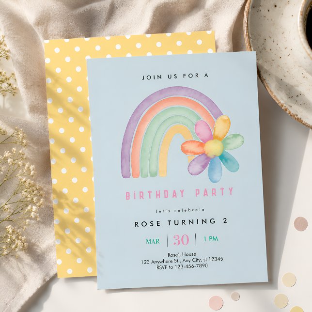 Invitation Fleur Arc-en-ciel Pastel 2e Anniversaire (Créateur téléchargé)