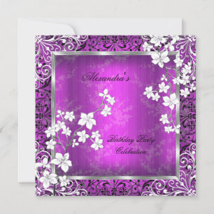 Invitation Fleur asiatique Prune Noir Blanc Dentelle Annivers