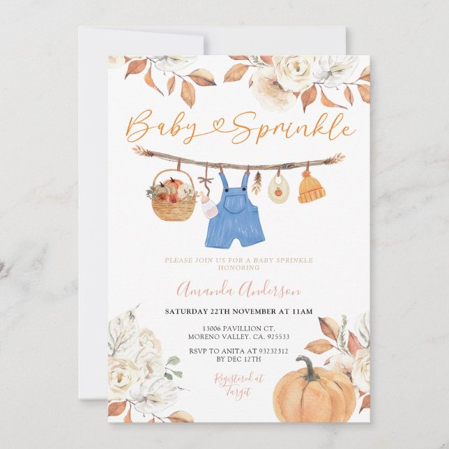Invitation Fleur Baby Clothesline Citrouille Automne Baby Spr (Devant)