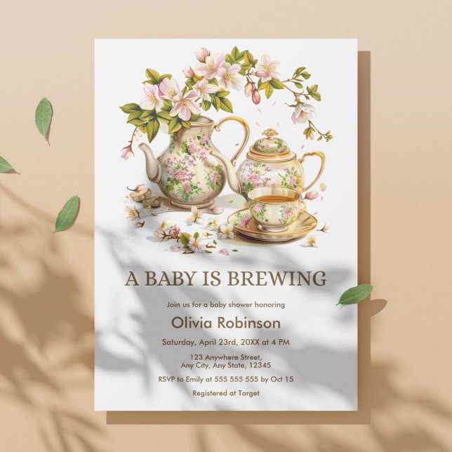 Invitation Fleur Bébé en route Baby Shower  (Floral A Baby is Brewing Baby Shower Invitation )