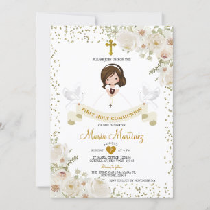 Invitation Fleur blanche 1ère Sainte Communion Parties scinti