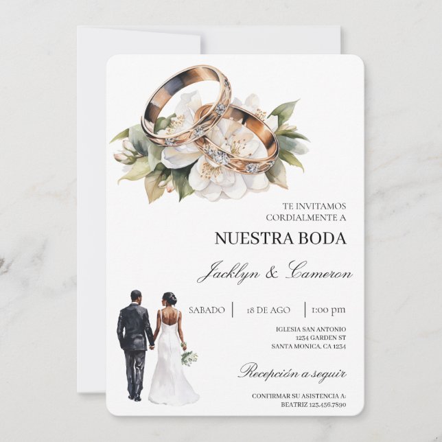 Invitation Fleur blanche avec alliance Mariage espagnol (Devant)