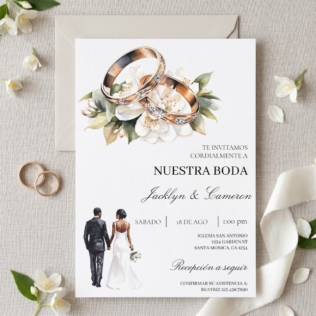 Invitation Fleur blanche avec alliance Mariage espagnol (Créateur téléchargé)