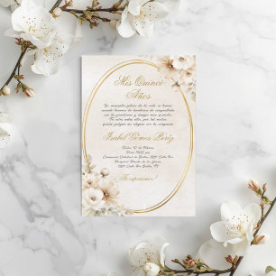 Invitation Fleur blanche beige Quinceanera espagnole
