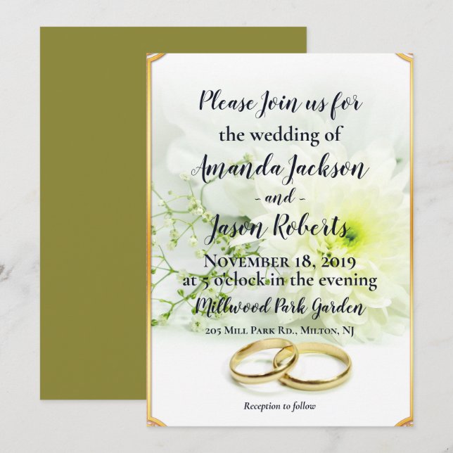 Invitation Fleur blanche délicate de Mariage jaune (Devant / Derrière)