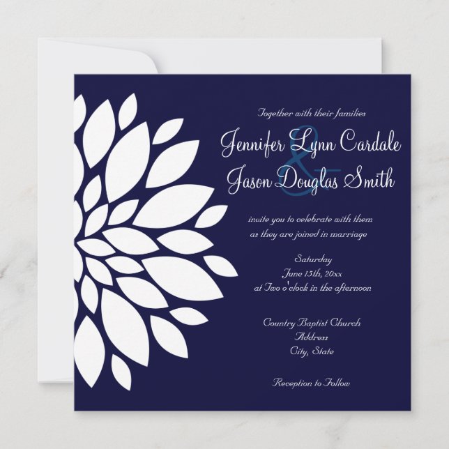 Invitation Fleur blanche d'invitations de mariage de carré de (Devant)