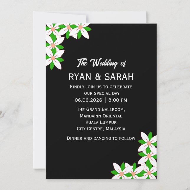Invitation Fleur blanche et verte minimaliste (Devant)